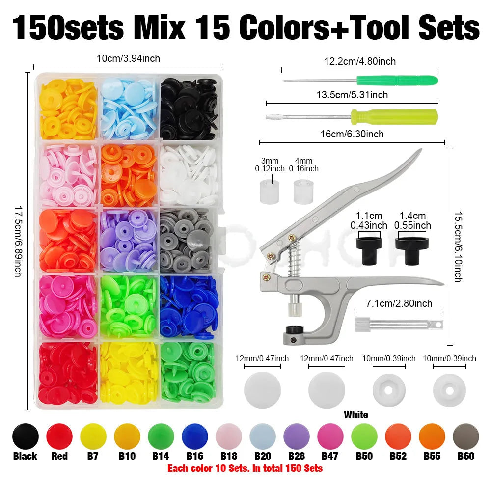 Plastic Snaps Fastener Pliers Kit T5 Resin Button Press Buckle with Setting Machine for DIY Sewing Project Clothing Handbags 
