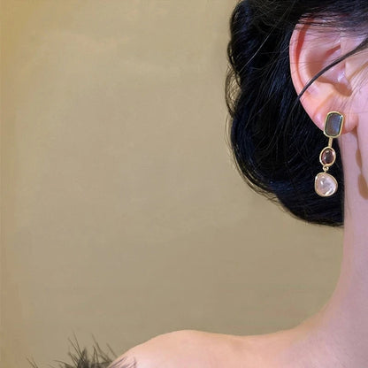 Asymmetric Colorful Resin Earrings for Women Retro Contrast Geometric Dangle Earrings Korean Jewelry