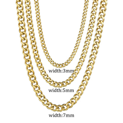 3/5/7mm Stainless Steel Cuban Link Chain Classic Punk Personality Jewelry Simple Fashion Hip-hop Couple Necklace for Men Wome