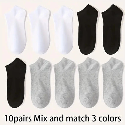 5/10-Pack Unisex Comfort-Fit Ankle Socks For All, Breathable & Lightweight - Ideal For Sports & Daily Wear - 10pairs Mix