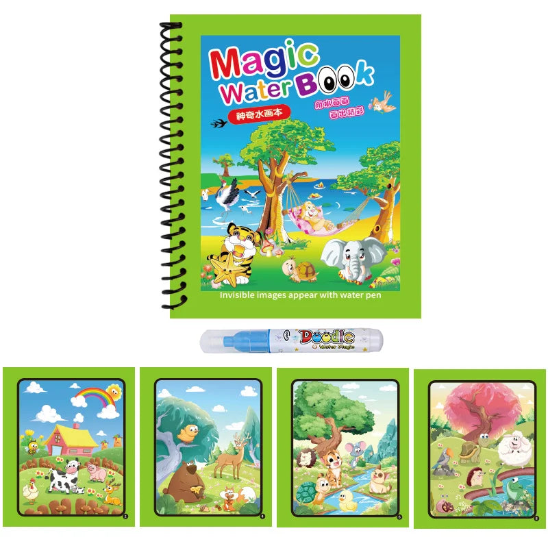 1pc Reusable Water Drawing Book Magic Water Book Mess-Free Magic Painting Pad with Refillable Water Pen Learning Education To