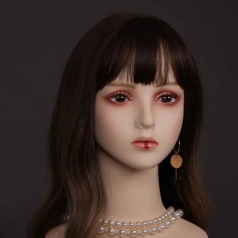 Mannequin Head With Small Shoulders Realistic Manikin Head With Pink Lipstick For Display And Styling For Wigs,Jewelry,Earrin