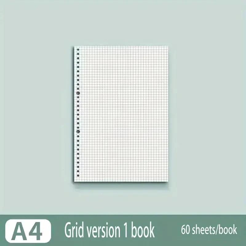 60 Sheets Notebook Refill Notepad Loose Leaf Binder Paper A4/ B5/A5 Blank/Grid/Lined Notebooks Writing Pads Office School - A