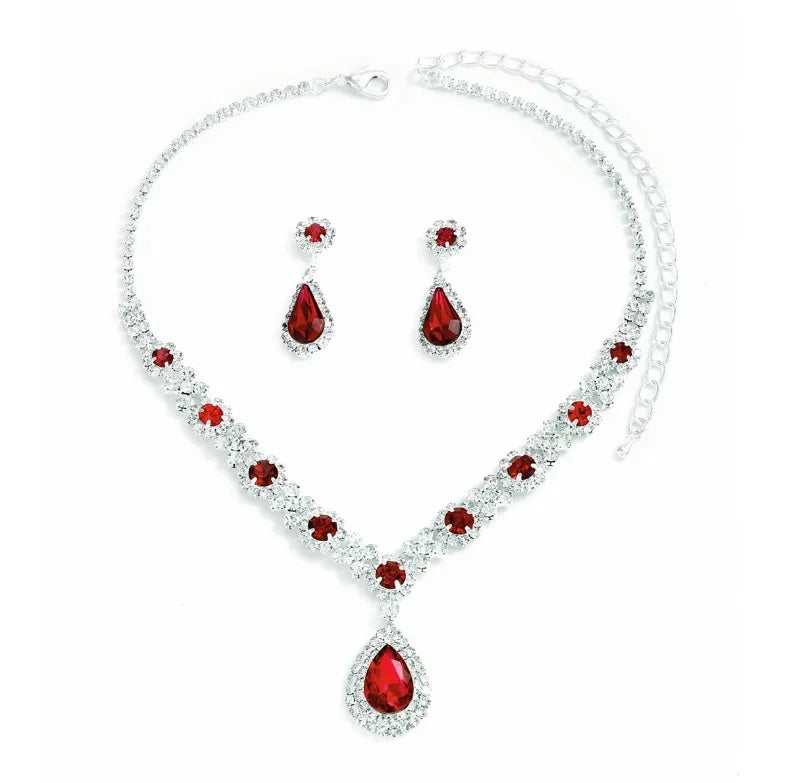 3 Pieces of Women's Crystal Droplet Necklace with Earrings Set for Wedding Evening Dress Accessories