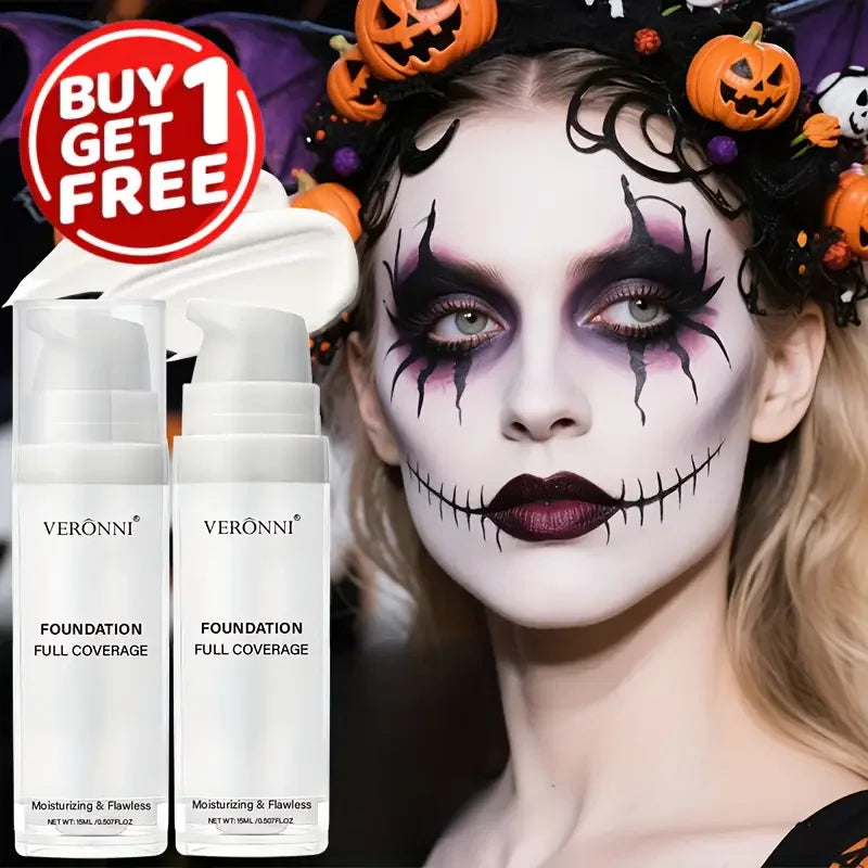 White Liquid Foundation, Full Coverage Heavy Duty Coverage, Creamy Liquid Formula for Goth Makeup, Cosplay, Long-Lasting Matt
