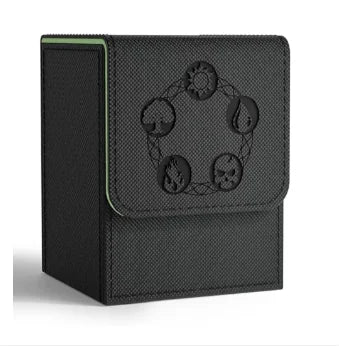 Card Deck Box, Copyrighted Design，Fits 100+ Single Sleeved Cards, Magnetic Closure PU Leather Card Box for TCG Cards - Black 