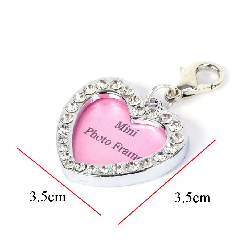 Dog ID Tag Pet Cat Collar Pendant Crystal Photo Frame Bone Heart Dog Tag Handwriting Name Phone Number Address Anti-lost Fash