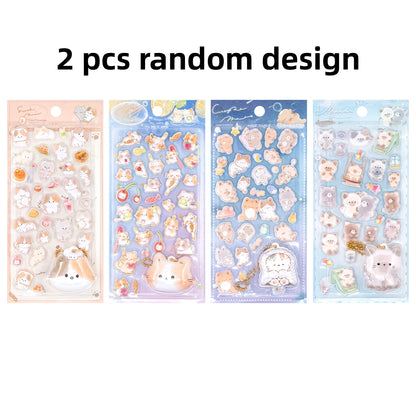 2 pcs Random Fun Pinch Hanging Cartoon 3D Puffy Stickers Scrapbooking Diy Journal Stationery Sticker Cute Deco School Supplie