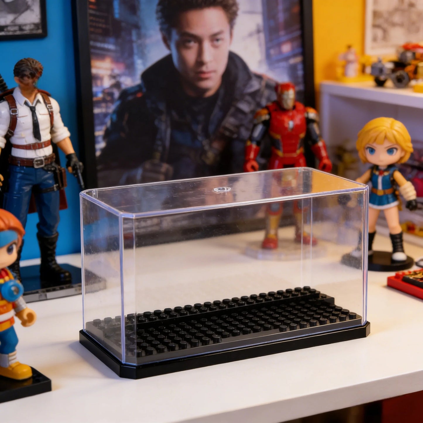 Display Case Clear Shelf Wide 3 Tier Box for Minifigures - Acrylic Protector for Small Pop Figures - Transparent Showcase Sto