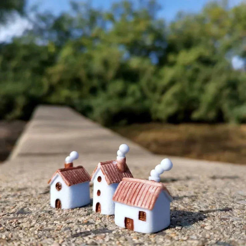 9 pcs mini house/little trees/miniatures cottage/shabby /cute/ fairy garden/gnome/moss terrarium home decor/crafts supplies