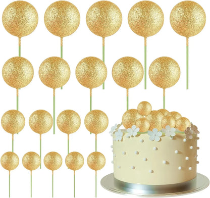 20-Piece Mini Balloon Cake Topper Decorations with Gold Ball Picks - Festive Cake Decor for Celebrations - Glitter Gold