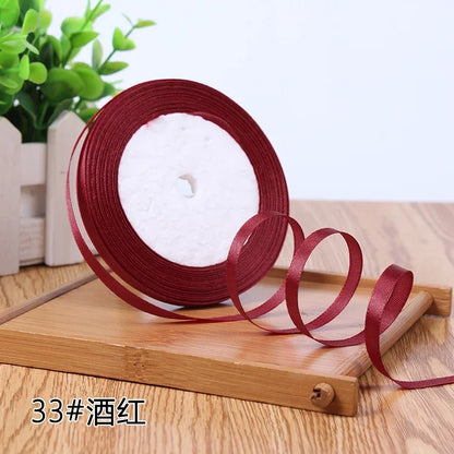 New (25 Yards/lot) 1/4''6mm Single Face Silk Satin Ribbon Wedding Decorative Ribbons Christmas Gift Wrap DIY Handmade Materia
