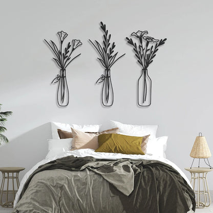 3pcsFlowers in a Vase Metal Wall Decor Home Decor Metal Wall Decor Decorations for Living Room Bedroom Decoration