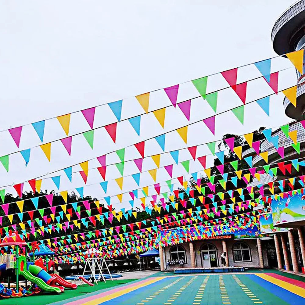 300M Multicolored Triangle Flags Bunting Banner Nylon Fabric Pennant Festival Outdoor Colorful Home Wedding Hanging Decoratio