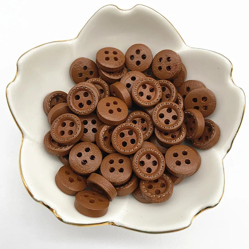 50pcs 10mm 4hole Mini Color Kids Buttons Wood Buttons Clothing Wedding Decoration Sewing Accessories - 13