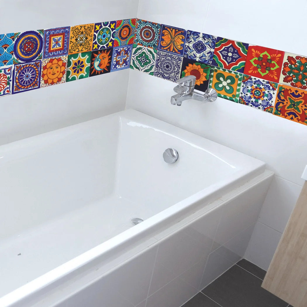 24Pcs Wall Sticker Vintage Self Adhesive Wall Sticker Bathroom Kitchen TV Background Waterproof Tile Decal Home Decoration