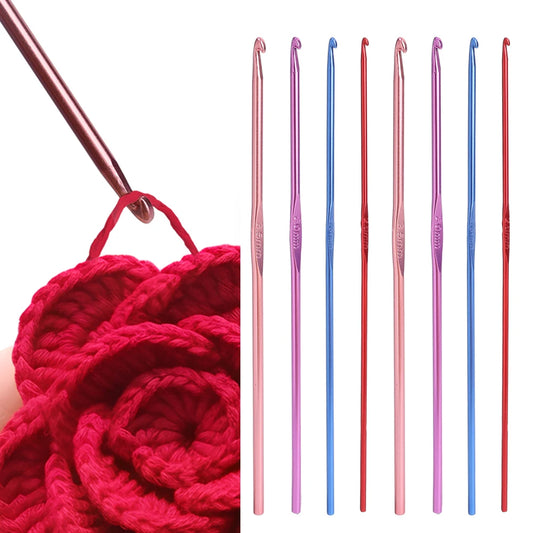 8pcs Metal Handle Crochet Hook Colorful Aluminum Knitting Needles Single Head Crochet Knitting Yarn Crafts DIY Apparel Needle