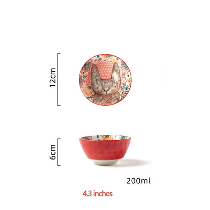1pc/cute rabbit hand-painted bowl and plate underglaze ceramic household soup bowl commercial hotel noodle bowl fruit salad b
