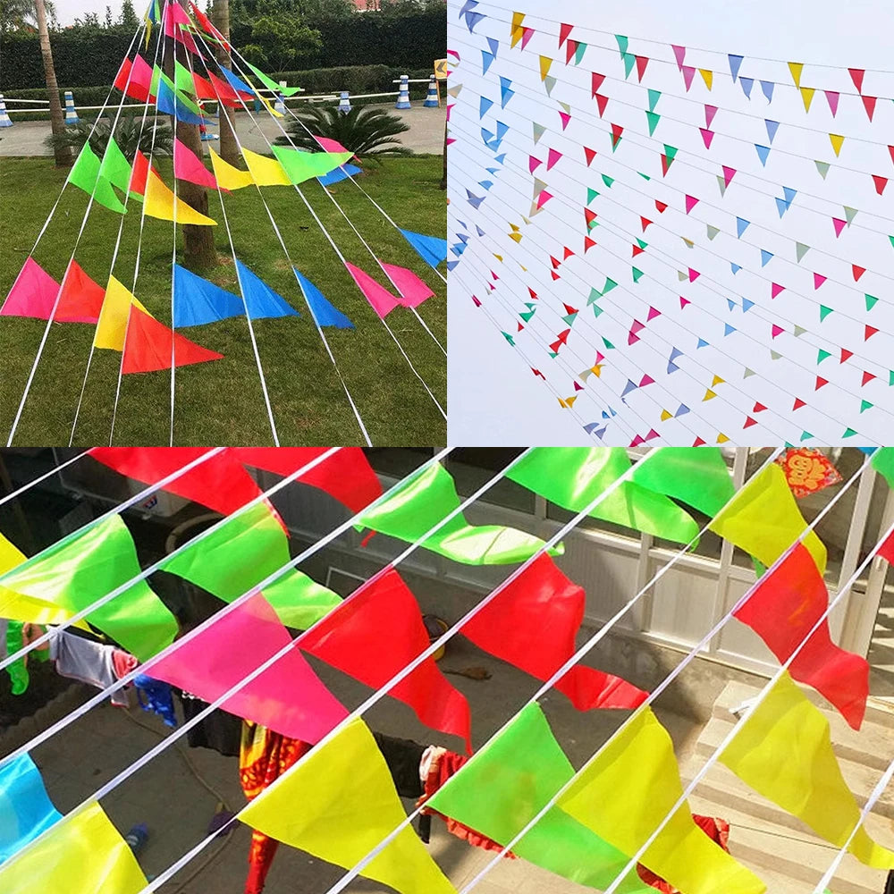 300M Multicolored Triangle Flags Bunting Banner Nylon Fabric Pennant Festival Outdoor Colorful Home Wedding Hanging Decoratio