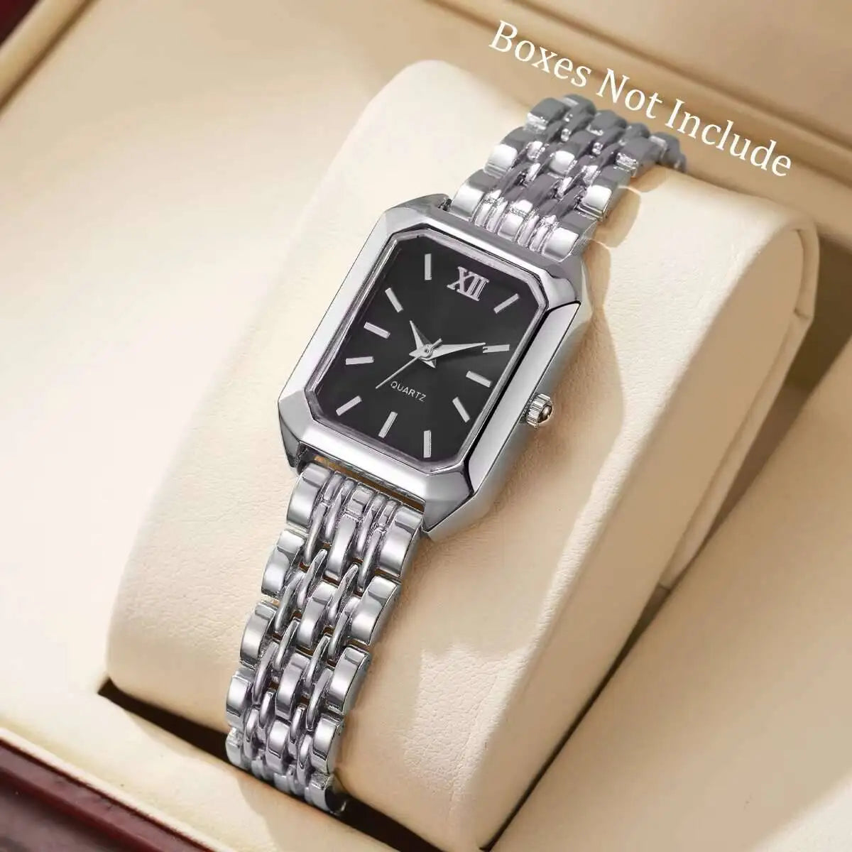 Fashion Rectangle Women Quartz Watch Luxury Analog Wristwatches Reloj Mujer Girls Clock Gift（Without Box） - Silver Black No B