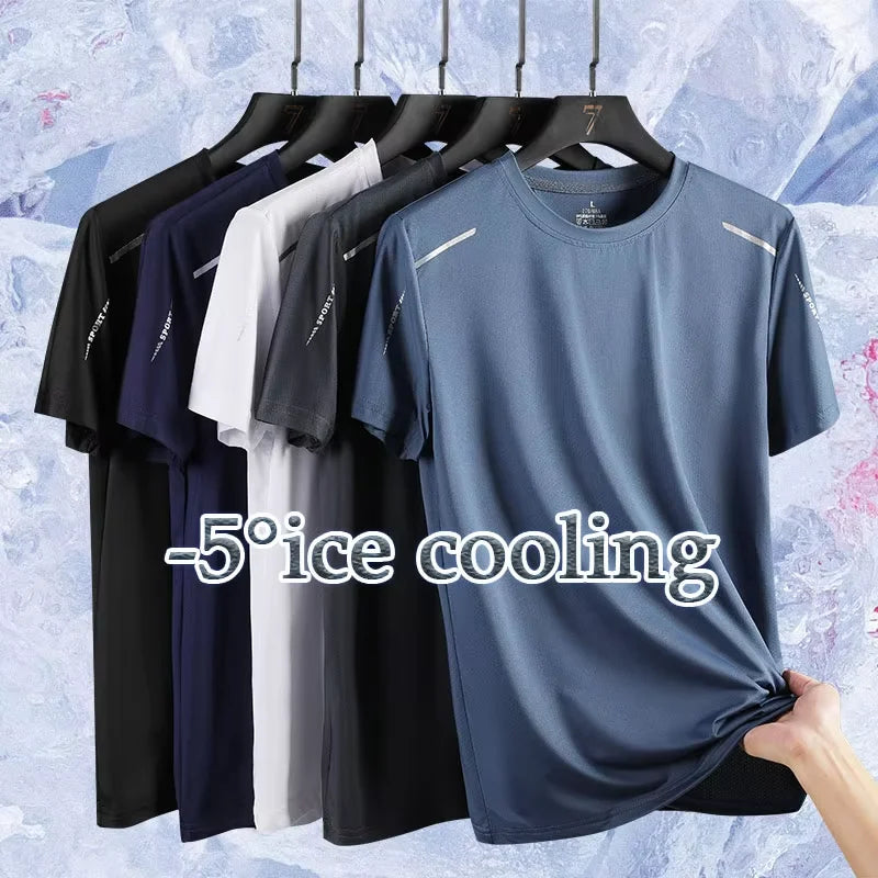 Summer Men's Running Quick Drying T-shirts Breathable Hiking Fishing Tees Soft Elasticity Outdoor Sports Short Shirt