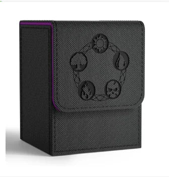 Card Deck Box, Copyrighted Design，Fits 100+ Single Sleeved Cards, Magnetic Closure PU Leather Card Box for TCG Cards - BLACK 