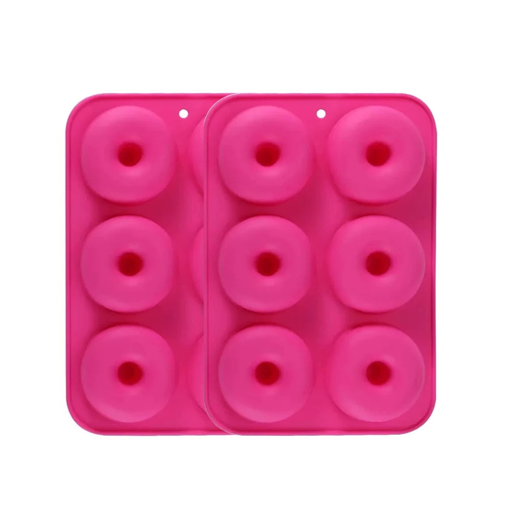 Heat Resistant Silicone Donut Mold for 6 Doughnuts Food Grade Silicone Bagels Pan for Baking Non Stick Mini Cupcake Mould - R