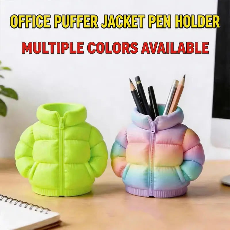 3D Puffer Jacket Shape Pen Holders,Cute Creative Stand-Up Storage Pen Pouch for Desk & Office