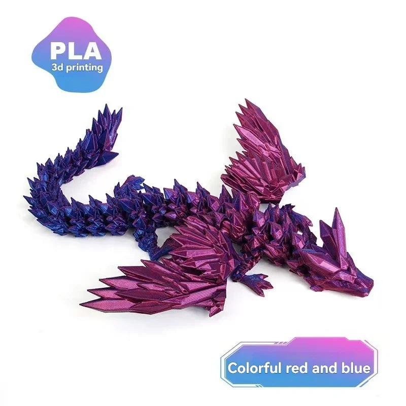 3D Printed Dragon Colorful Gem Dragon Figurines Movable Joint Rotatable Articulated Dragon Crafts Desktop Western Action Figu