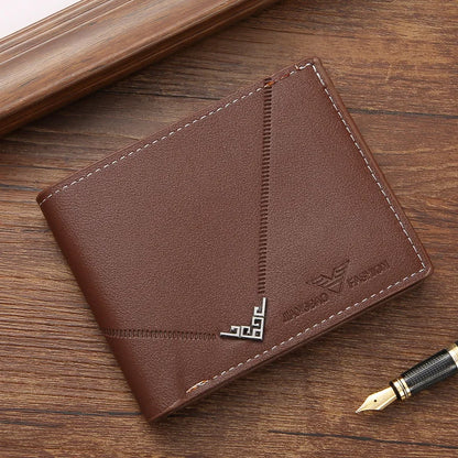 Lychee Texture Leather Card Clip Short Men'S Coin Purse Wallet Business-Style Cash Money Purse Multi Patchwork Card Slot Hold