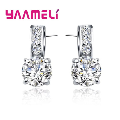 925 Sterling Silver Color Bridal Jewelry Set Classic Cubic Zircon Crystal Pendant Necklace Stud Earrings for Women Girls Gift