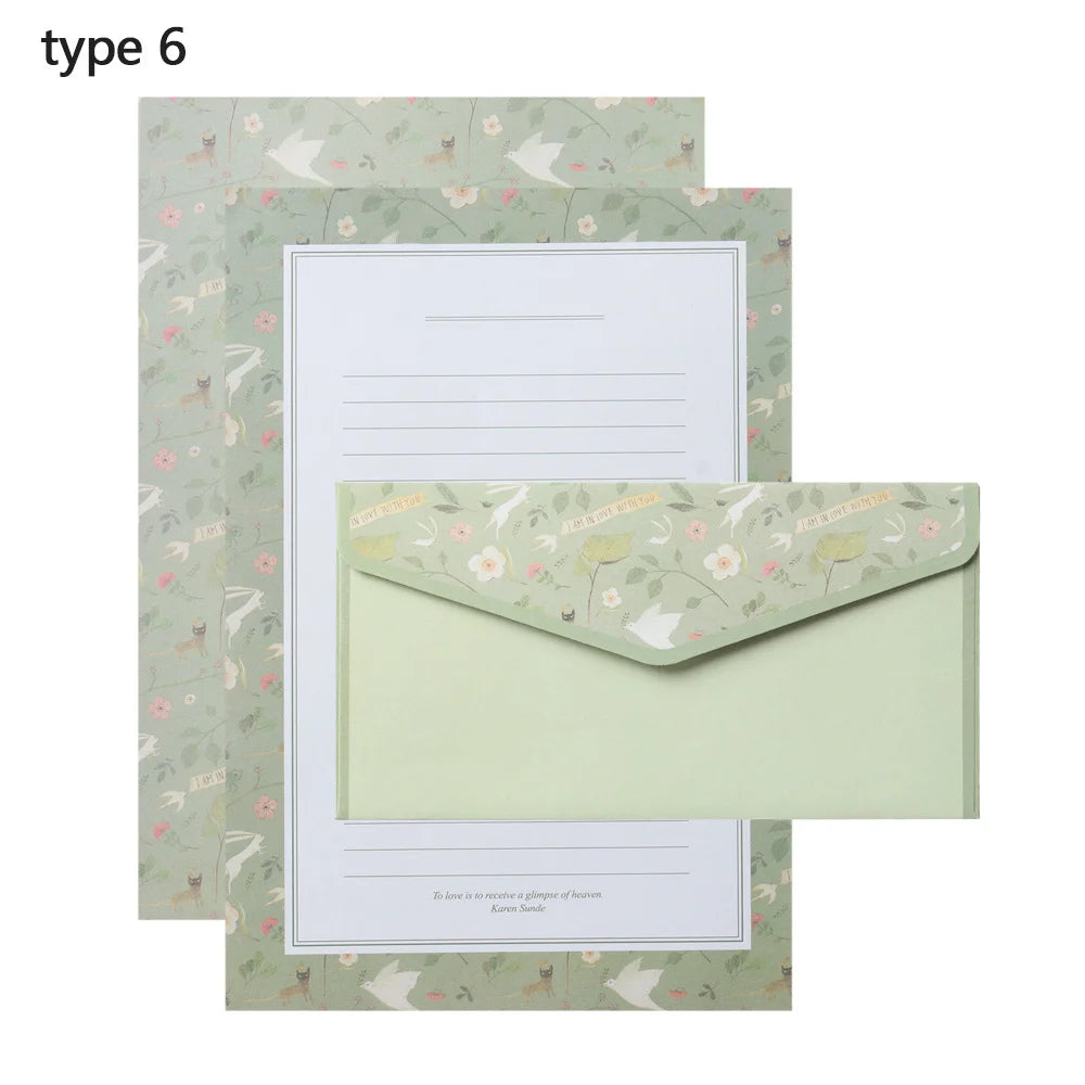 6Pcs Differrent Design Writing Paper With 3Pcs Envelopes Cartoon Pattern Vintage Floral Letter Stationery School Office Suppl