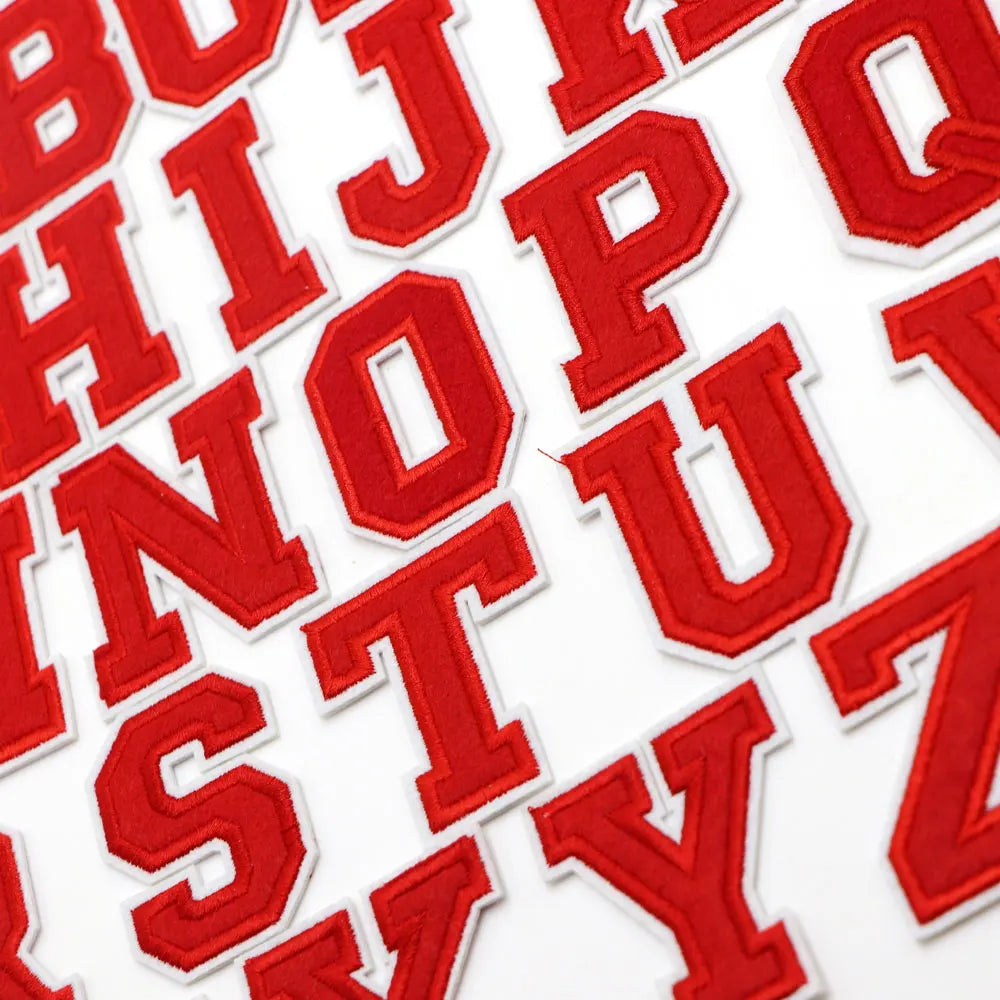 Red A-Z 0-9 English Number Letters Alphabet Towel Embroidered Patches For Clothing Bags Jacket Iron On Accessories DIY Logo N