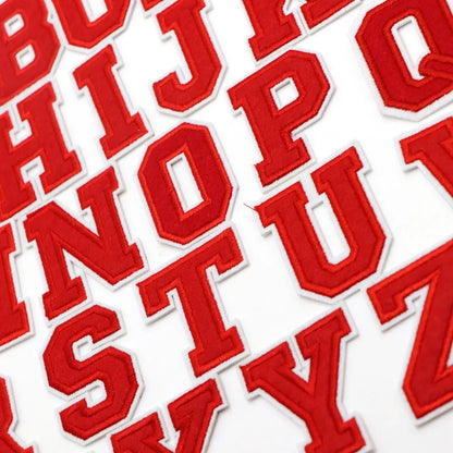 Red A-Z 0-9 English Number Letters Alphabet Towel Embroidered Patches For Clothing Bags Jacket Iron On Accessories DIY Logo N