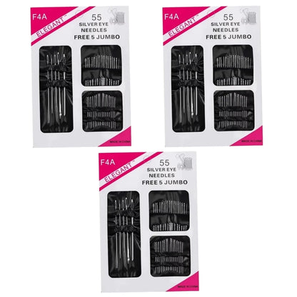 55 Pieces Stainless Steel Big Eye Hand Sewing Needles Set with Different Sizes for Sewing Needlework Embroidery Stitching Nee