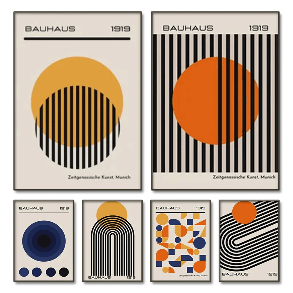 Mid Century Modern Bauhaus Abstract Geometric Posters Wall Art Canvas Painting Prints Pictures Gallery Living Room Interior H