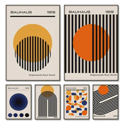 Mid Century Modern Bauhaus Abstract Geometric Posters Wall Art Canvas Painting Prints Pictures Gallery Living Room Interior H