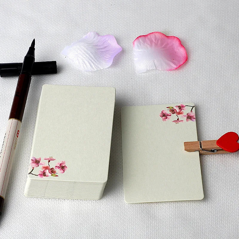 20/40Pcs Blank Greeting Cards, Chinese Style Paper, White Kraft, Small, Floral, DIY Crafts - H / 40Pcs