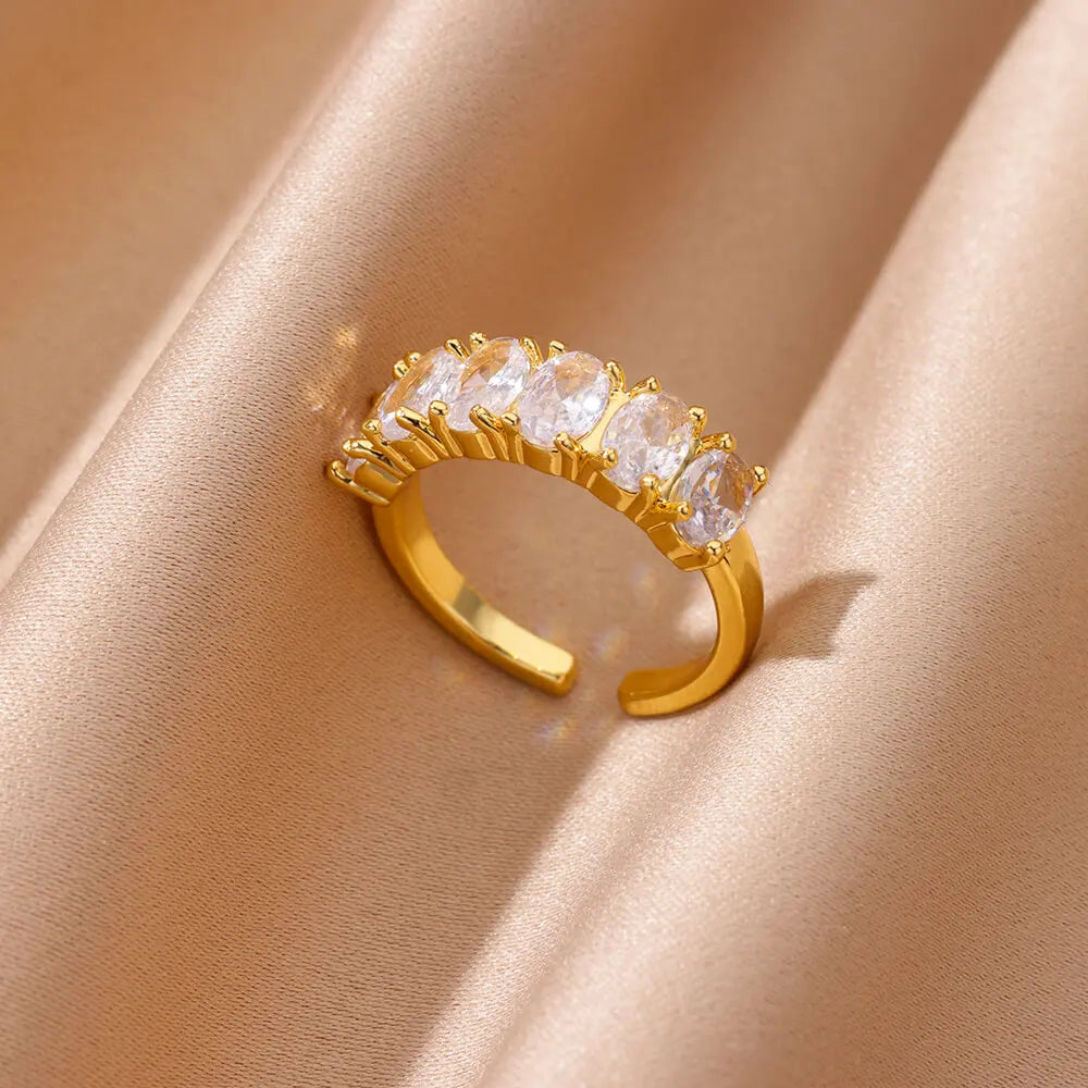 Zircon Geometric Heart Rings For Women Stainless Steel Gold Color Wedding Ring Luxury Aesthetic Jewlery Couple Gift 2025 - JZ