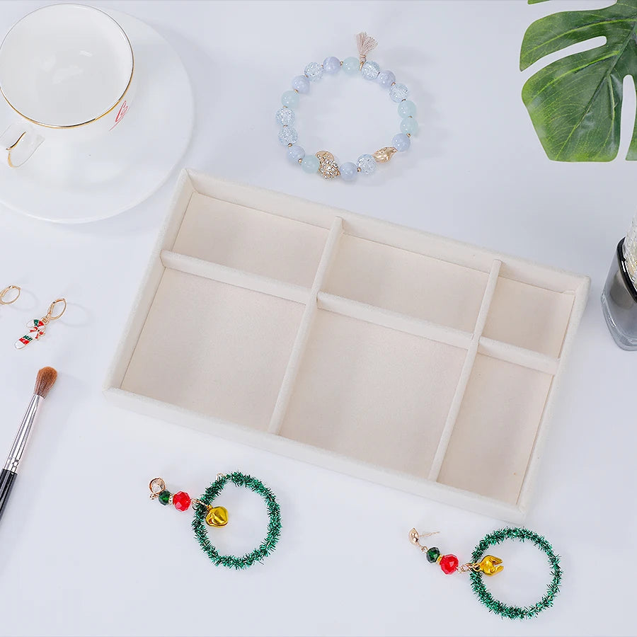 1PC, Flocking Jewelry Box Jewelry Tray, Color: Beige - Lateral sextile