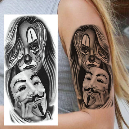 1 Sheet Evil Women Face Joker Mask Temporary Tattoos For Men Women Adults Waterproof Realistic Fake Tattoos Long Lasting Stic