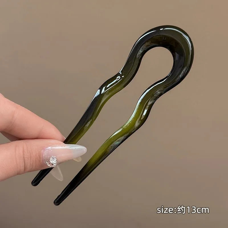 New U-Shaped Hair Fork Women Fashion Tortoiseshell Acetate Hairpin Geometric Design Headwear Hair Sticks Girl Hair Accessorie