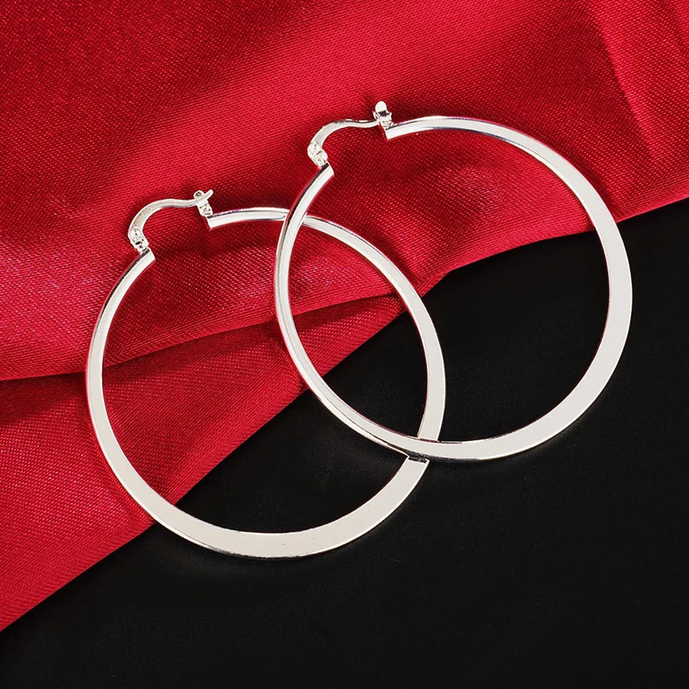 925 Sterling Silver Earrings Simple Round Circle Hoop Earrings For Woman Fashion Wedding Engagement Charm Jewelry