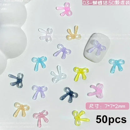 French Ribbons Colorful Resin Cute Bowknot Charm Leopard Print Bow Tie Nail Art Decorations Manicure Tools Accessories Wholes