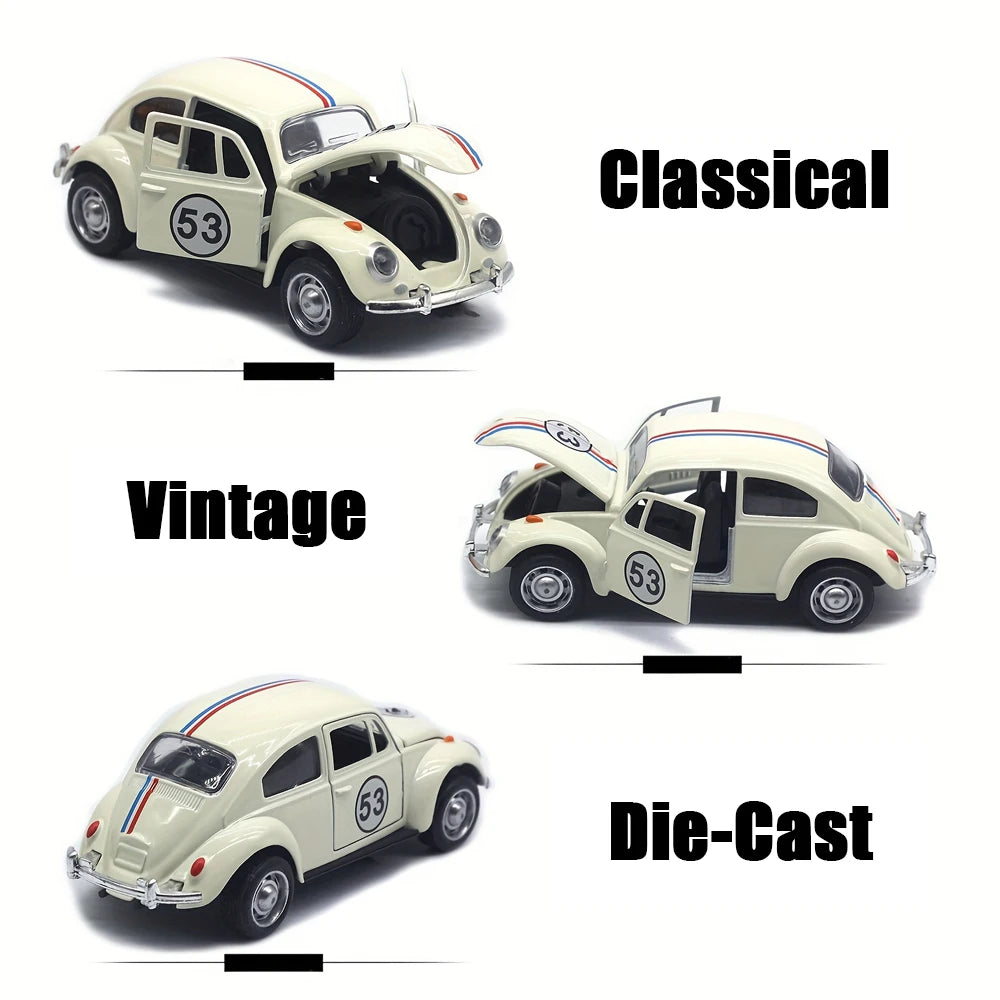 1:32 Vintage Die-Cast Racing Car Toy, Metal Alloy, Manual Pull-Back, Suitable for Ages 3+,Collectible Classical Car - White w