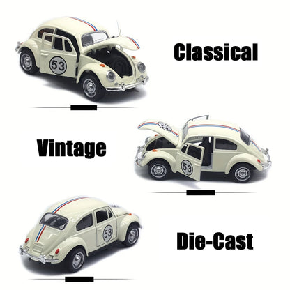 1:32 Vintage Die-Cast Racing Car Toy, Metal Alloy, Manual Pull-Back, Suitable for Ages 3+,Collectible Classical Car - White w
