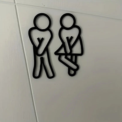 Funny Bathroom Signs for Men Women Creative 2D Flat Restroom Door Decor Restaurant Hotel Cafe Toilet Signage Wall Sticker