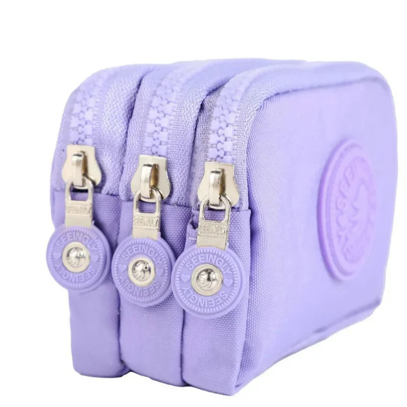Mini Nylon Coin Purse Key Bag Women Wallets Zipper Waterproof Portable Three Layer Card Holder Female Girl Handbag Headphone 