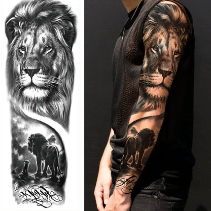 1 Sheets Wolf Lion Tiger Maori Temporary Tattoos For Men Women Adults Full Sleeve Arm Flower Rose Skull Tattoo Sticker Decor 