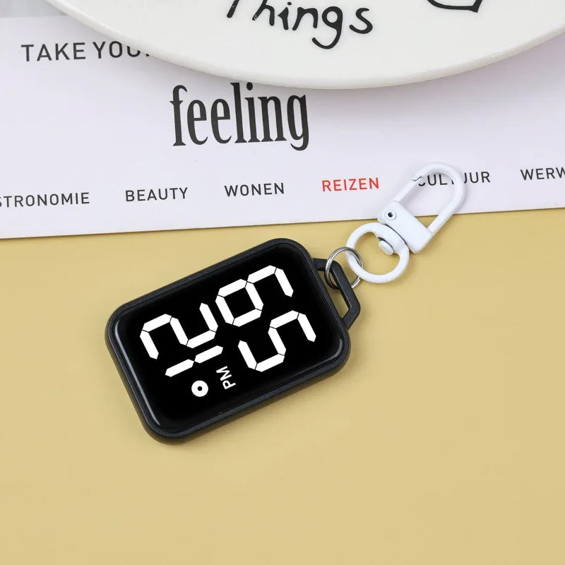 Keychain Pendant Watch, Square Large Character Electronic Watch, Touch Luminous Student Pocket Watch - black